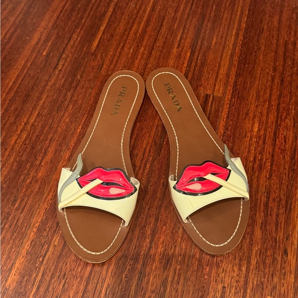 Prada Shoes - Prada Women's Cream and Red Lip Sandals